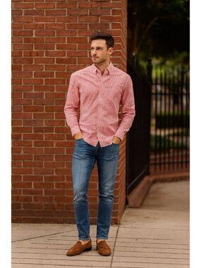 Southern Tide Mens Gingham Button Down Shirt Size S Orange Classic Fit Preppy